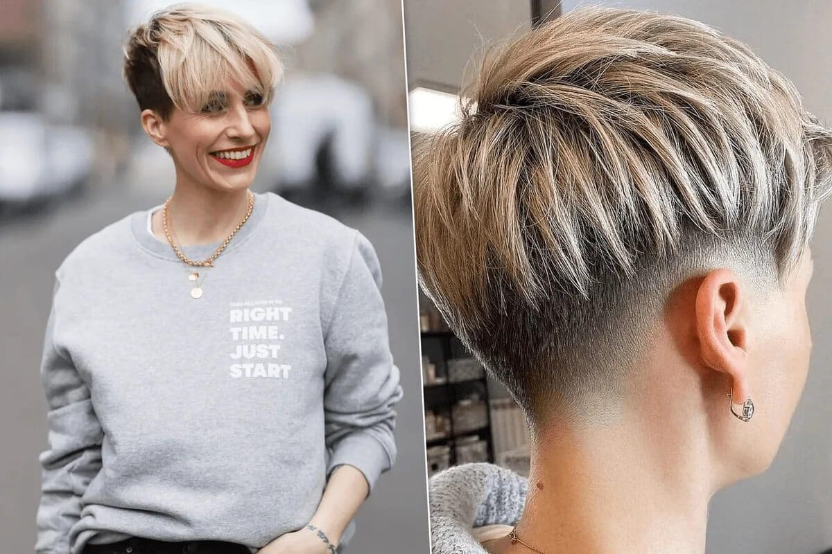 Modische Frisur f&uuml;r Frauen &uuml;ber 40 Jahre. Es erfordert keine Anpassung und betont die Gesichtsform.