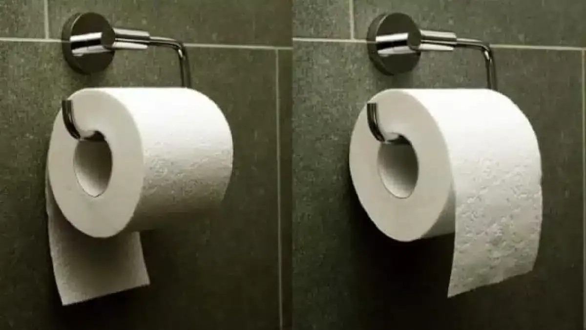 Toilettenpapier auf dem Halter: seitlich nach vorne oder hinten.